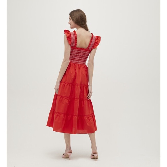 Ellie Nap Dress Cotton Poplin Contrast Stitch in Poppy Red - Picture 3 of 4